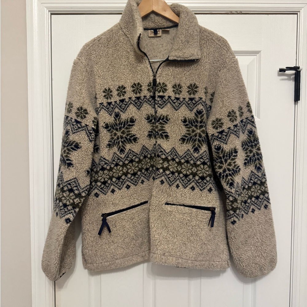 WOOLRICH Full Zip Cozy Teddy Fleece Sweater Jacket - Women’s Size L - Fair Isle